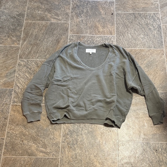 THE GREAT. Sweaters - THE GREAT. Olive Green Lightweight Scoop Neck Sweatshirt
